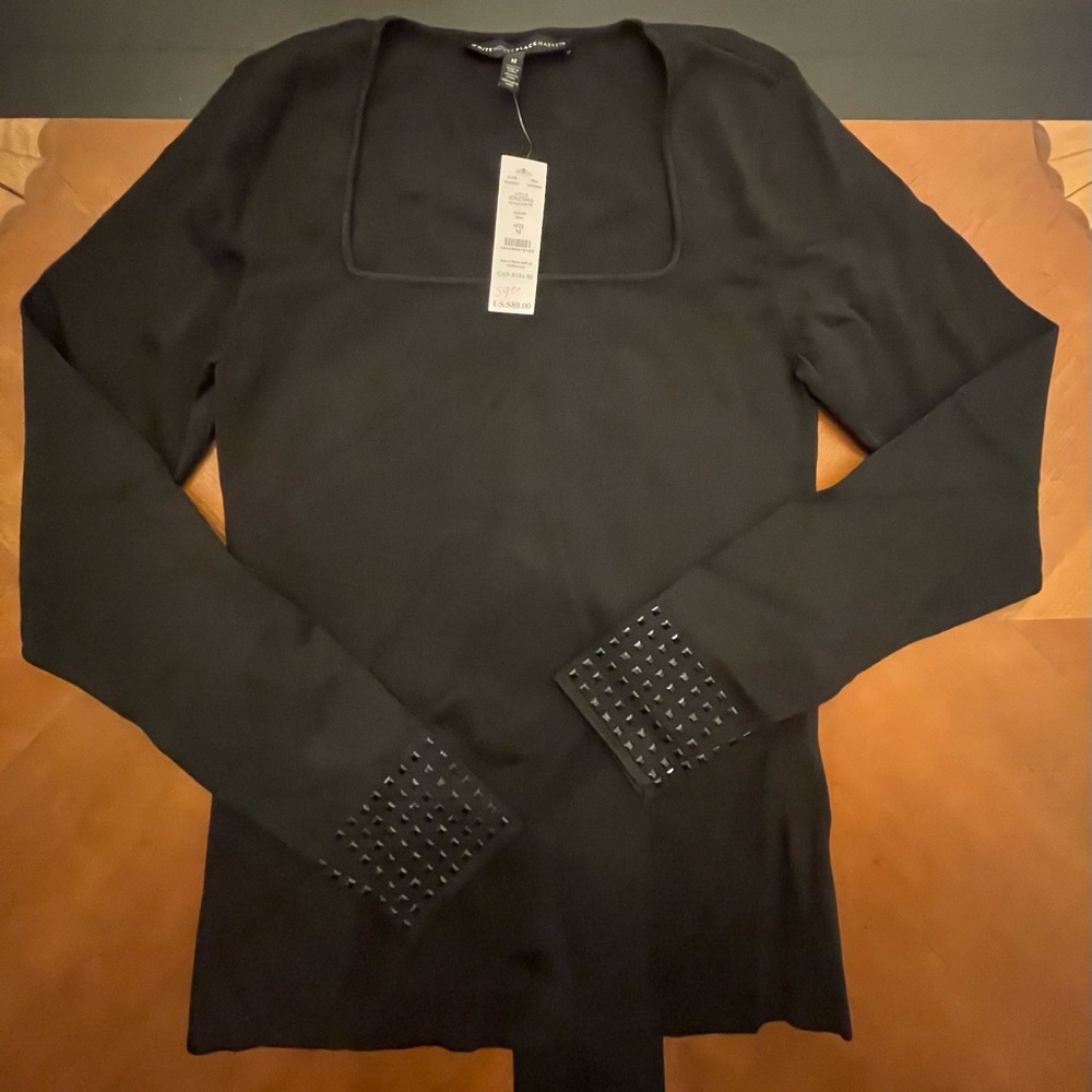 White House Black Market Black Long Sleeve Top with Studded Cuffs